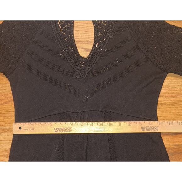 Odd Molly Anthropologie Black Knit Dress Long Sleeve Size 2 Crochet Detail BOHO - Picture 6 of 9